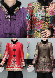 Women Multicolor Chinese Button Fine Cotton Filled Coat Long Sleeve