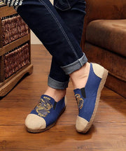 Women Navy Embroideried Splicing Flat Shoes Cotton Linen Fabric - bagstylebliss