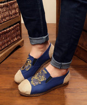 Women Navy Embroideried Splicing Flat Shoes Cotton Linen Fabric - bagstylebliss