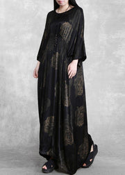 Women O Neck Cinched Spring Dresses Lnspiration Black Print Traveling Dress - bagstylebliss