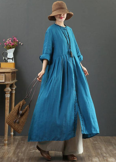 Women O Neck Cinched Spring Dresses Neckline Blue Robes Dress - bagstylebliss