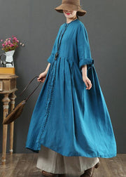 Women O Neck Cinched Spring Dresses Neckline Blue Robes Dress - bagstylebliss