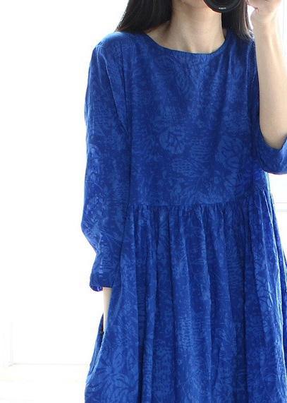 Women O Neck Cinched Tunics Photography Blue Kaftan Dresses - bagstylebliss