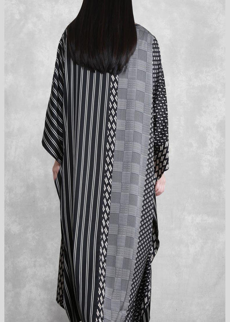 Women O Neck Patchwork Spring Clothes Pattern Black Striped A Line Dress - bagstylebliss