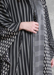 Women O Neck Patchwork Spring Clothes Pattern Black Striped A Line Dress - bagstylebliss