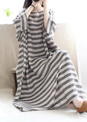 Women O Neck Pockets Runway Striped Dresses - bagstylebliss