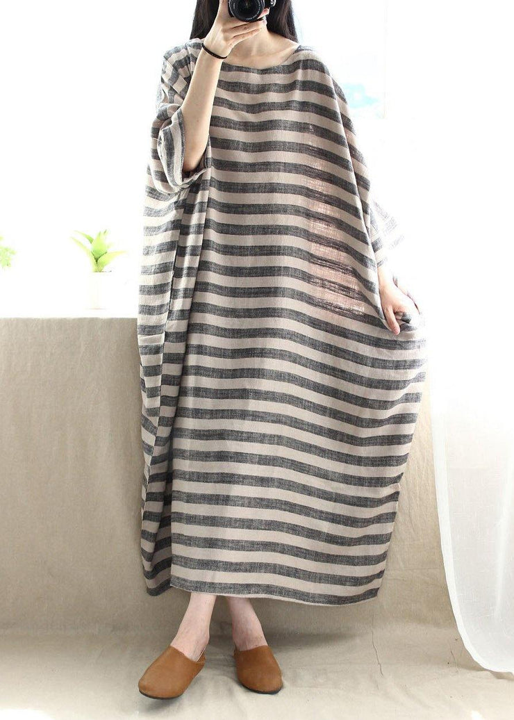 Women O Neck Pockets Runway Striped Dresses - bagstylebliss