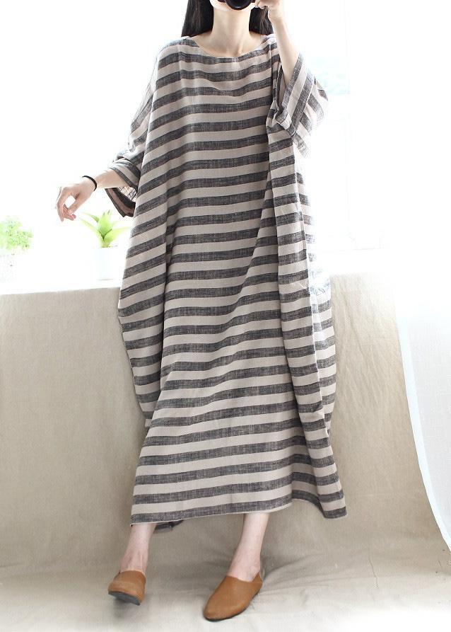 Women O Neck Pockets Runway Striped Dresses - bagstylebliss