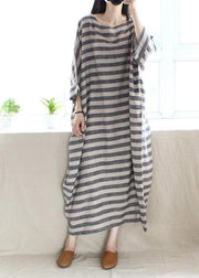 Women O Neck Pockets Runway Striped Dresses - bagstylebliss