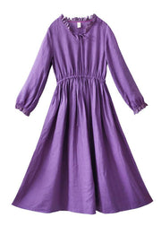 Women O Neck Ruffles Spring Dress Neckline Purple Maxi Dresses - bagstylebliss