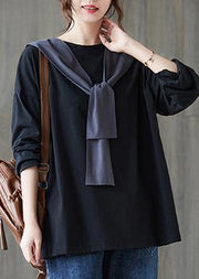Women O Neck Side Open Spring Clothes Wardrobes Black Shirt - bagstylebliss