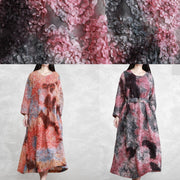 Women O Neck Tie Waist Spring Quilting Clothes Neckline Pink Print Dress - bagstylebliss