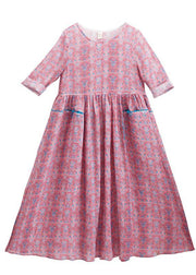 Women O-Neck Wrinkled Summer Tutorials Pink Print Dress - bagstylebliss