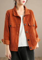 Women Orange Fashion Clothes Wardrobes Lapel Button Down jackets - bagstylebliss