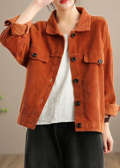 Women Orange Fashion Clothes Wardrobes Lapel Button Down jackets - bagstylebliss