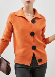 Women Orange Peter Pan Collar Button Down Knit Cardigans Spring