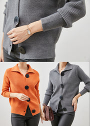 Women Orange Peter Pan Collar Button Down Knit Cardigans Spring