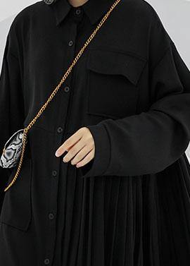 Women POLO collar cotton clothes For Women black long shirt Dress - bagstylebliss