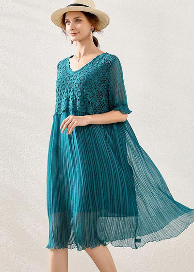 Women Peacock blue Chiffon A Line Spring Long Dresses Short Sleeve - bagstylebliss