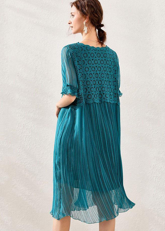 Women Peacock blue Chiffon A Line Spring Long Dresses Short Sleeve - bagstylebliss