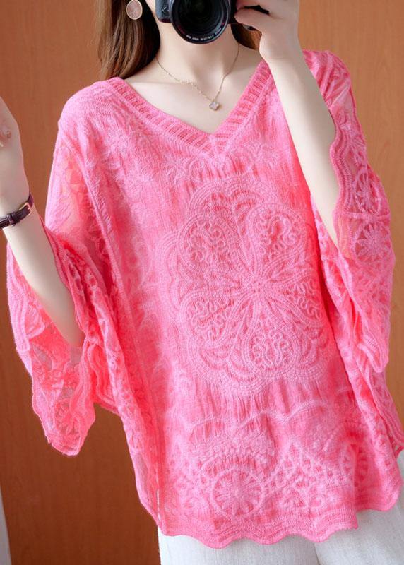 Women Pink Asymmetrical Design Summer Lace Top - bagstylebliss