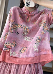 Women Pink Print Patchwork Blouses Half Sleeve