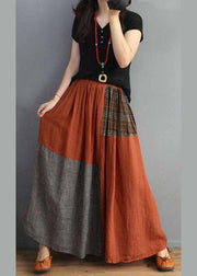 Women Plaid Patchwork Elastic Waist Swing Skirt With Pocket - bagstylebliss