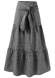 Women Plaid Pleated Lace-Up Elastic Waist Swing Skirts - bagstylebliss