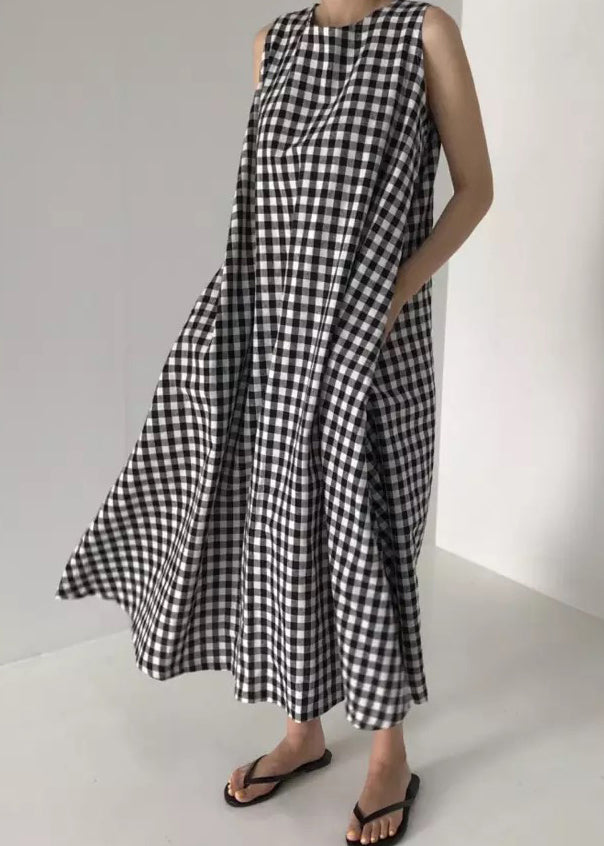 Women Plaid Pockets Cozy Long Dress Summer