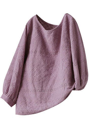 Women Purple Embroideried Lantern sleeve Asymmetrical design Cotton Blouse Top Summer - bagstylebliss