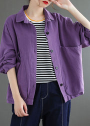 Women Purple Pockets Patchwork Coats Long Sleeve