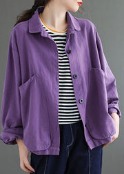 Women Purple Pockets Patchwork Coats Long Sleeve