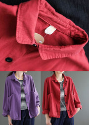 Women Purple Pockets Patchwork Coats Long Sleeve