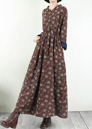 Women Red O-Neck Cinched Print Warm Fleece Long Dresses Long Sleeve