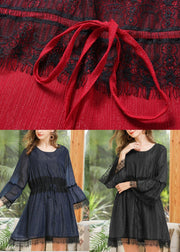 Women Red Patchwork Chiffon Lace Spring Dresses - bagstylebliss