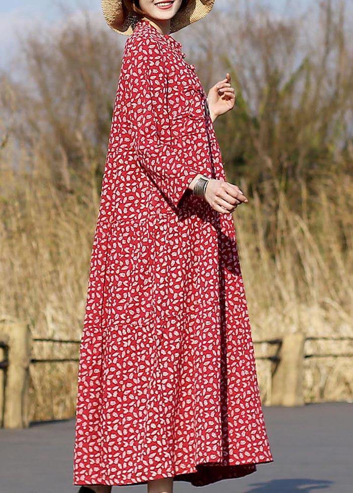 Women Red Print Clothes For Women Stand Collar Patchwork Dresses Spring Dresses - bagstylebliss