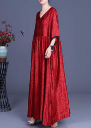 Women Red Print Silk Half Sleeve Summer Dresses - bagstylebliss
