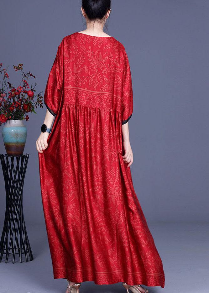 Women Red Print Silk Half Sleeve Summer Dresses - bagstylebliss
