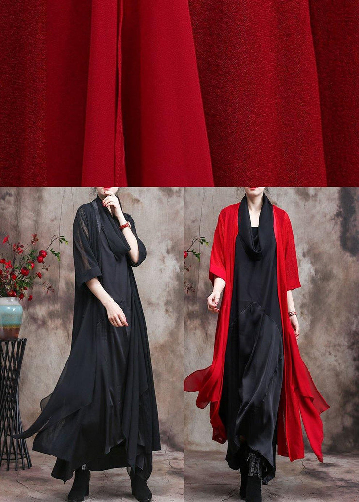 Red Quality Long Chiffon Cardigan Coats Photography Asymmetric Outwears - bagstylebliss