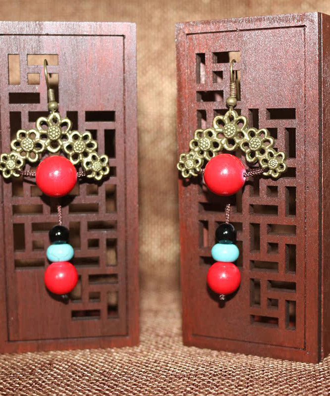 Women Red Sterling Silver Turquoise Gem Stone Agate Drop Earrings