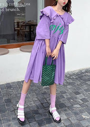 Women Ruffled Batwing Sleeve dress purple Letter Dresses - bagstylebliss