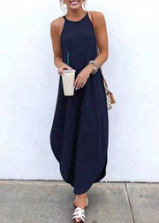 Women Sleeveless Straps High Low Hem Solid Causal Maxi Dress