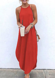 Women Sleeveless Straps High Low Hem Solid Causal Maxi Dress