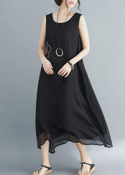 Women Sleeveless embroidery cotton blended dresses Boho Runway black long Dress Summer - bagstylebliss