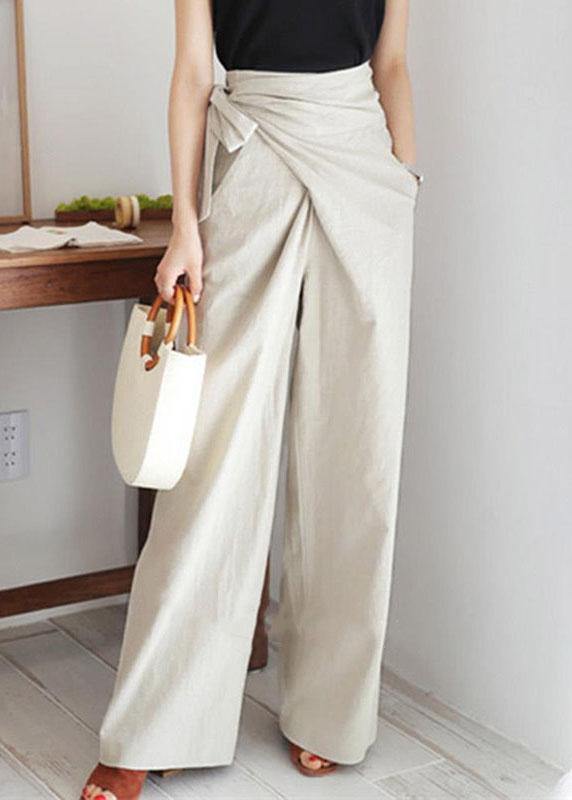 Women Solid Color Asymmetrical Bandage Design Breathable Wide Leg Pants - bagstylebliss