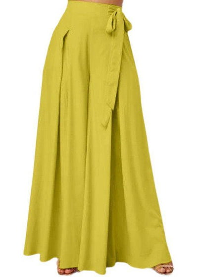 Women Solid Color Bowknot Pleated Loose Casual Wide Leg Pants - bagstylebliss