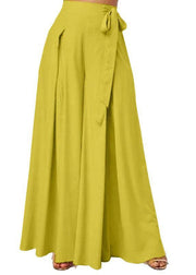 Women Solid Color Bowknot Pleated Loose Casual Wide Leg Pants - bagstylebliss