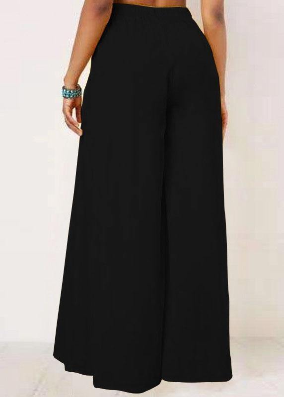 Women Solid Color Bowknot Pleated Loose Casual Wide Leg Pants - bagstylebliss