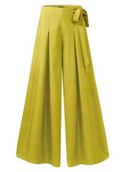 Women Solid Color Bowknot Pleated Loose Casual Wide Leg Pants - bagstylebliss