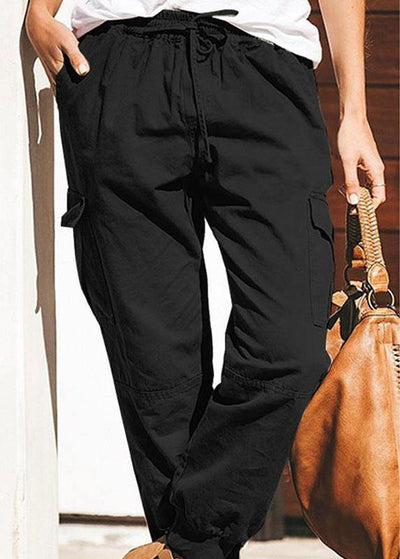 Women Solid Color Cotton Pockets Overalls Trouser Pants - bagstylebliss